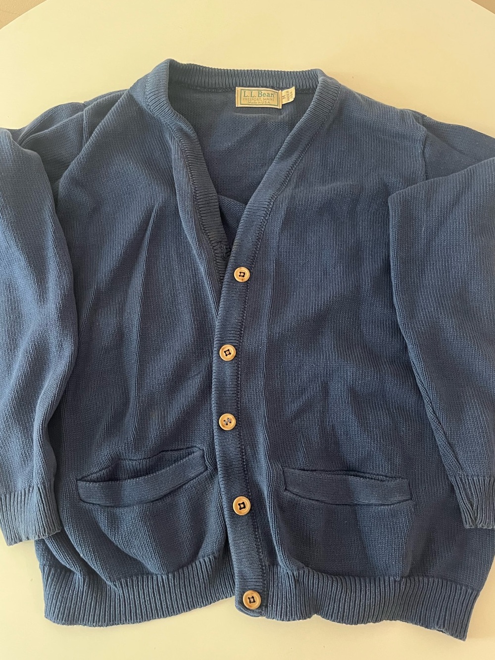 LL Bean Cardigan Vintage Blue Pockets Size M